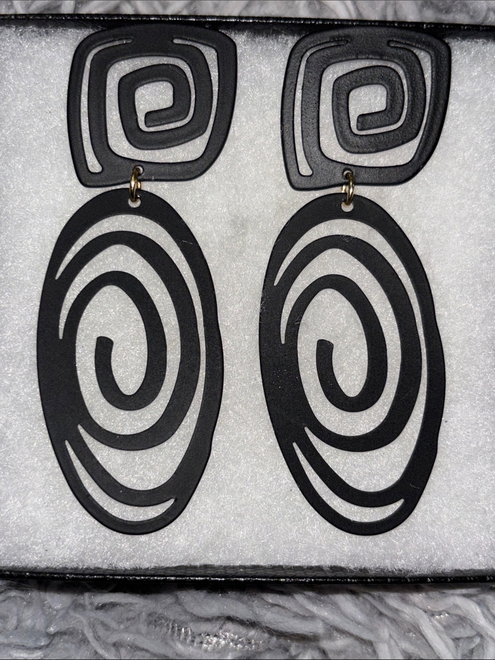 Black Spiral Drop Statement Earrings - Picture 3 of 3